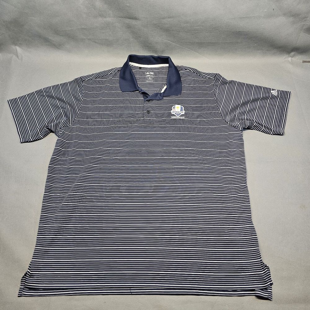 ADIDAS Ryder Cup Medinah 2012 Men Blue Striped Short Sleeve Golf Polo‎ Shirt XL